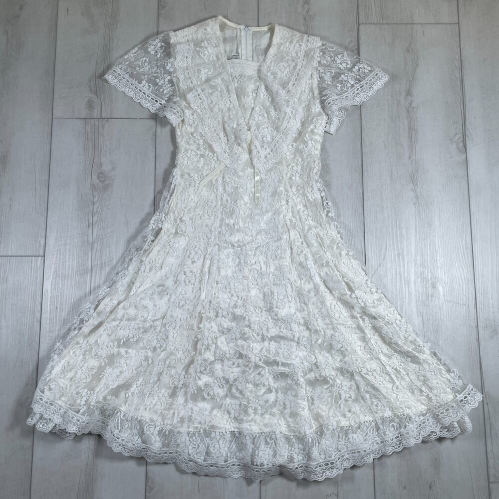 Vintage Gunne Sax Dress Juniors 14 Ivory Lace Prairie Ruffle Wedding Boho 70s